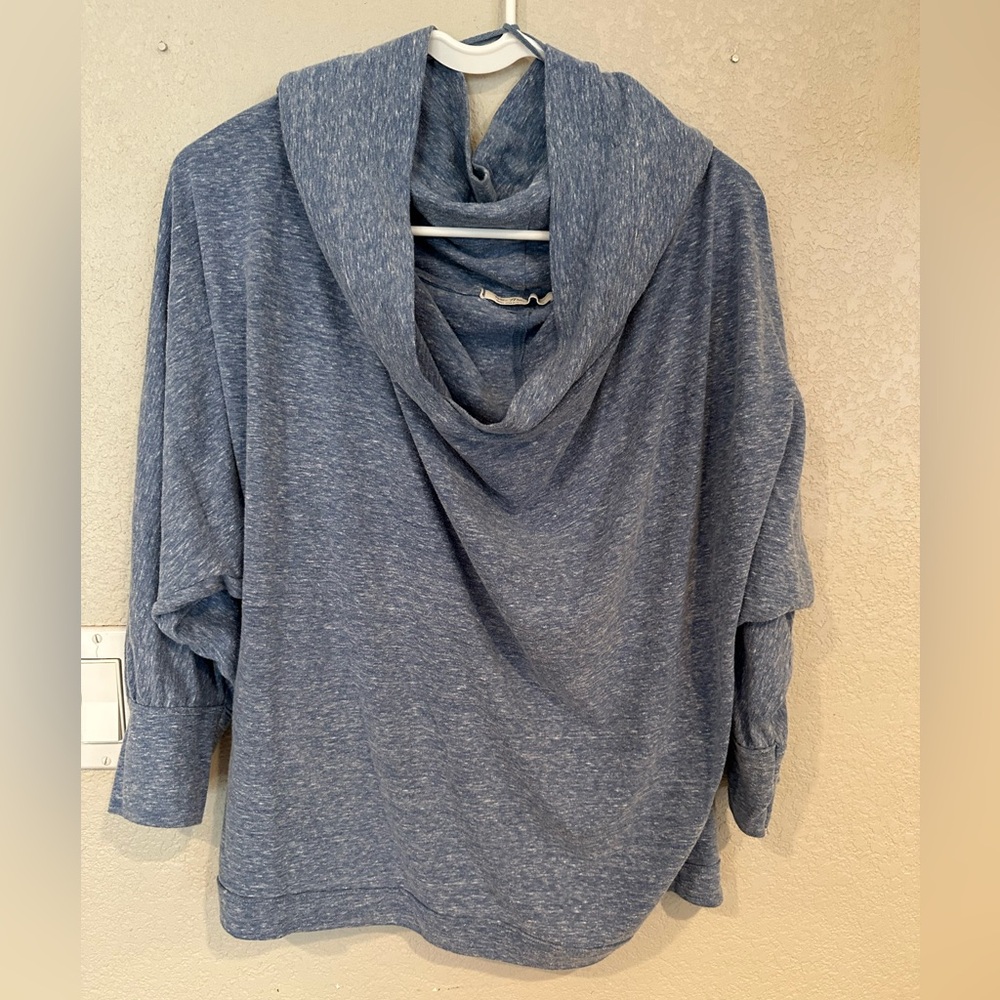 We The Free Blue Crop Top with Cowl Neck and 3/4 Sleeves